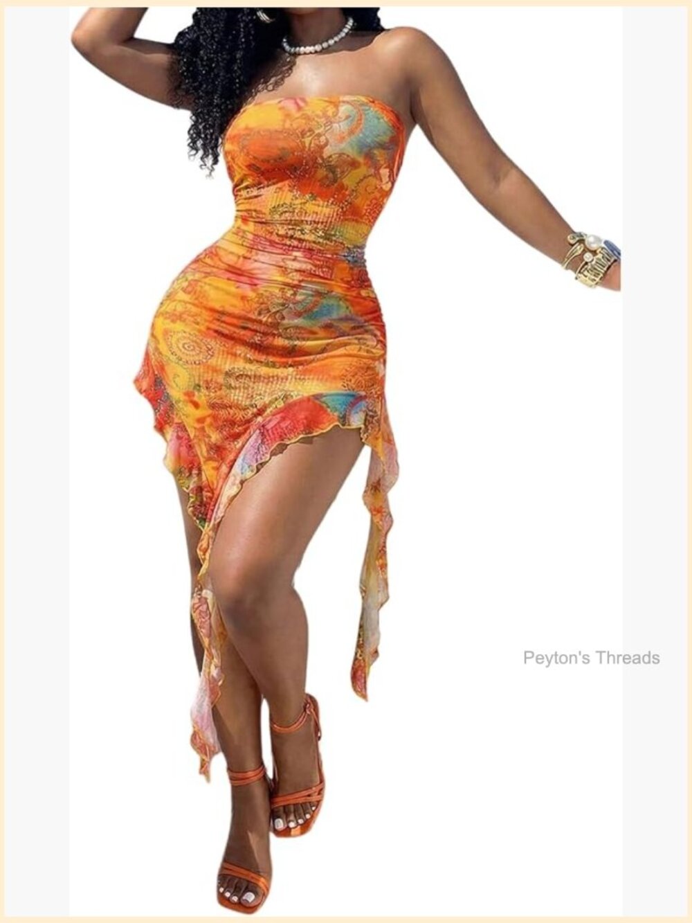 Graphic Strapless Mini Dress Ruffle Asymmetrical Tube Dress Club Night Out